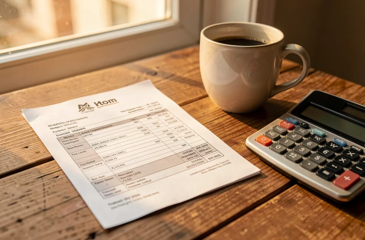 Bulletin de paie posé sur un bureau à côté d'une calculatrice