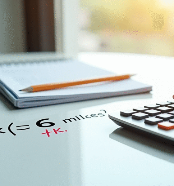 Calculatrice moderne avec crayon sur bureau blanc conversion miles en km