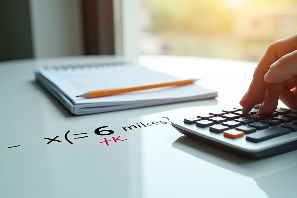 Calculatrice moderne avec crayon sur bureau blanc conversion miles en km