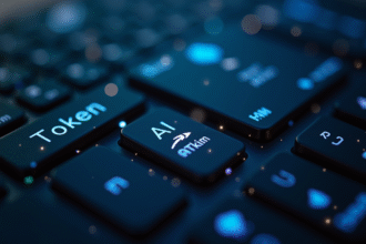 Clavier d'ordinateur moderne avec touches token et IA
