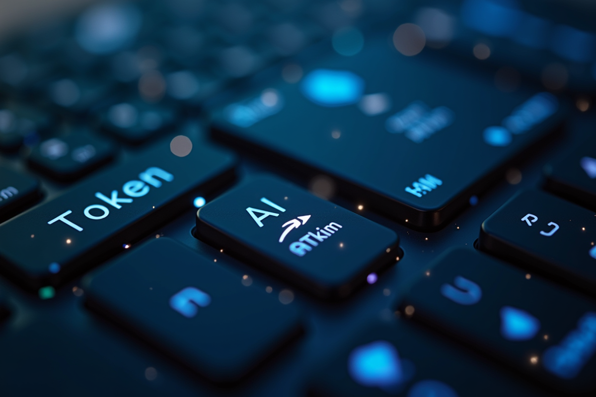 Clavier d'ordinateur moderne avec touches token et IA