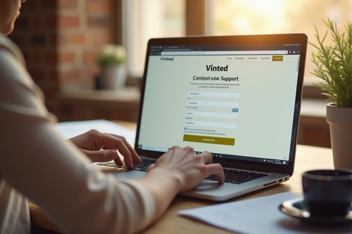Deux mains tapant un message sur le formulaire de support Vinted
