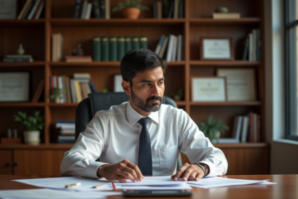 Economiste indien en bureau avec rapports financiers