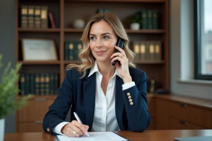 Femme d'affaires au téléphone dans un bureau moderne