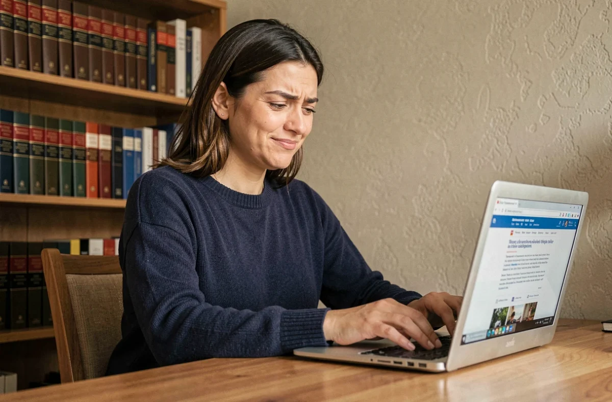 Femme utilisant une encyclopédie collaborative en ligne sur son ordinateur portable dans un bureau à domicile entouré de livres de référence