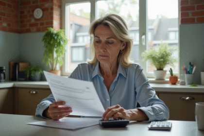 Femme d'affaires assise à la maison en train de revoir un document
