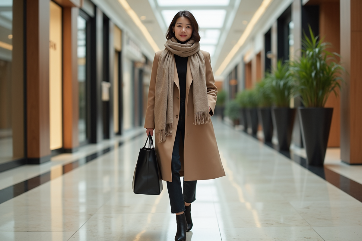 Femme asiatique élégante dans un centre commercial moderne