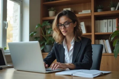 Jeune femme professionnelle en traduction au bureau