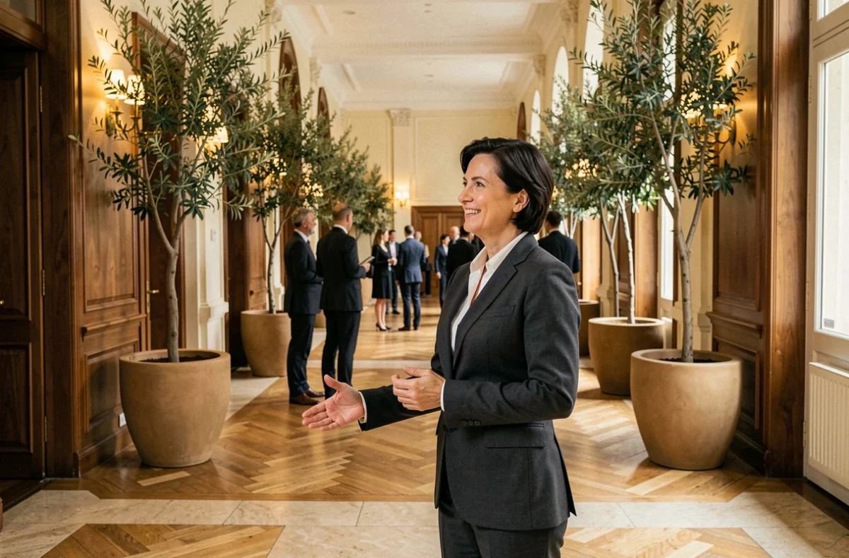 Responsable de Gens d'Événement accueillant des invités dans un lieu de réception élégant à Nantes