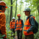 Groupe de professionnels en environnement dans une forêt verte