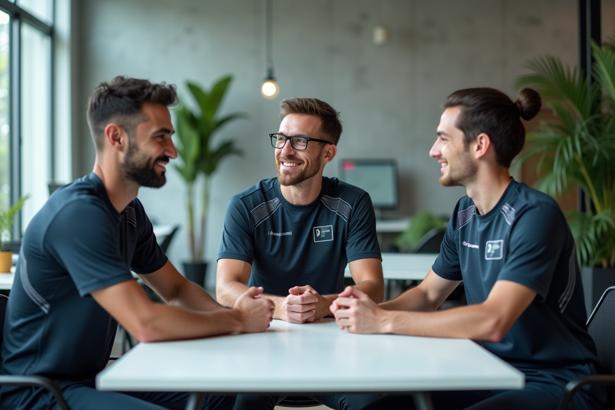 Groupe de personnes en vêtements connectes au bureau