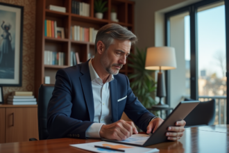 Homme d'affaires en costume dans un bureau moderne