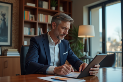 Homme d'affaires en costume dans un bureau moderne