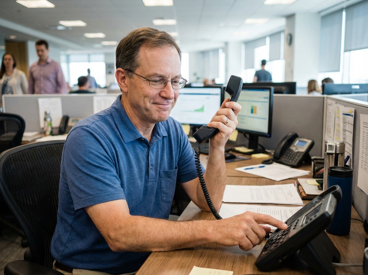 Homme d affaires souriant après un appel au bureau
