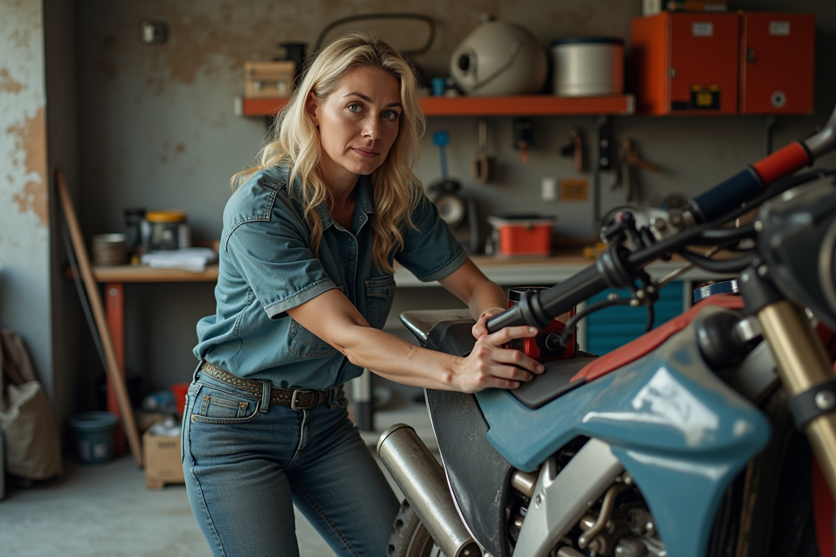 Femme inspectant le filtre à air d