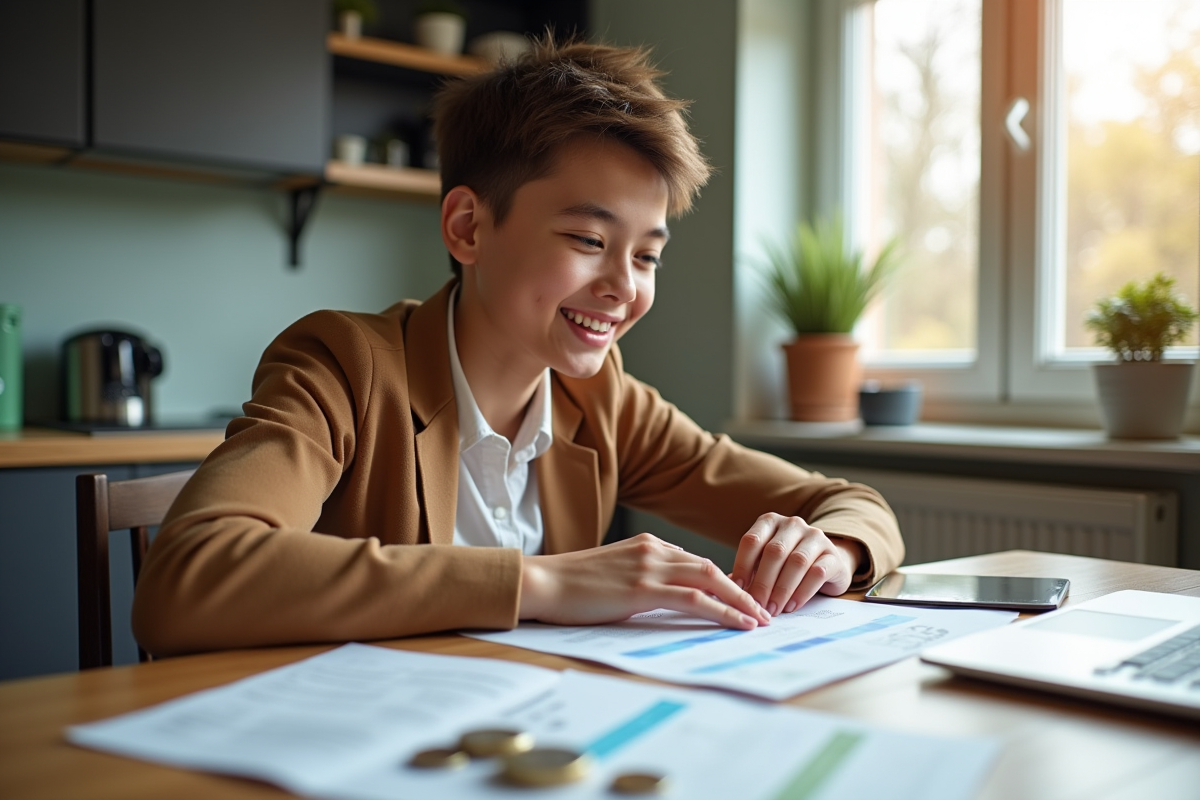 Jeune professionnel analysant ses finances à la maison