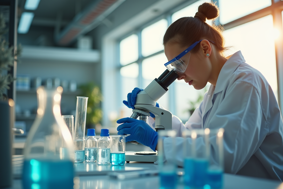 Jeune scientifique analysant des échantillons d