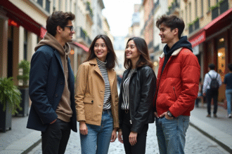 Groupe de jeunes adultes en mode urbaine européenne