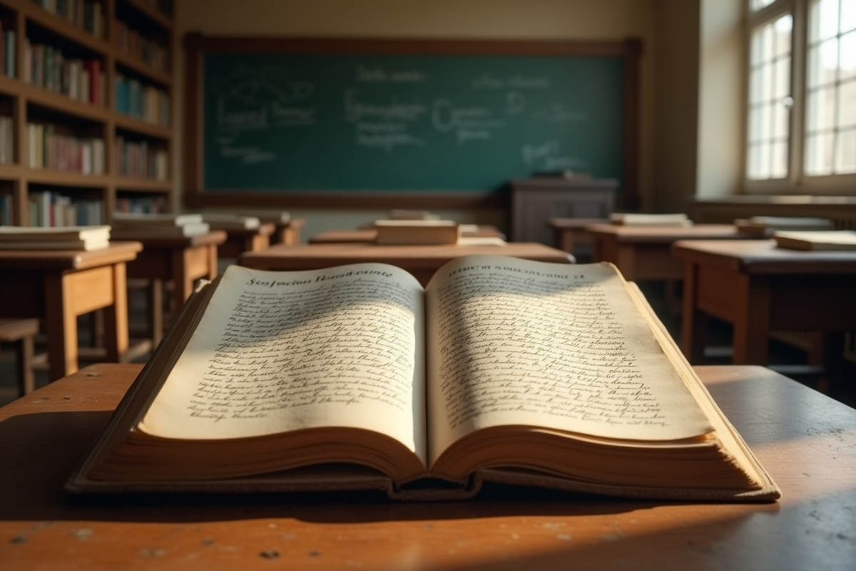 Livre ancien de Rousseau avec notes manuscrites sur une table