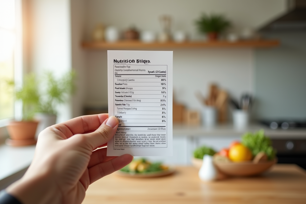 Main tenant une étiquette nutritionnelle avec calories