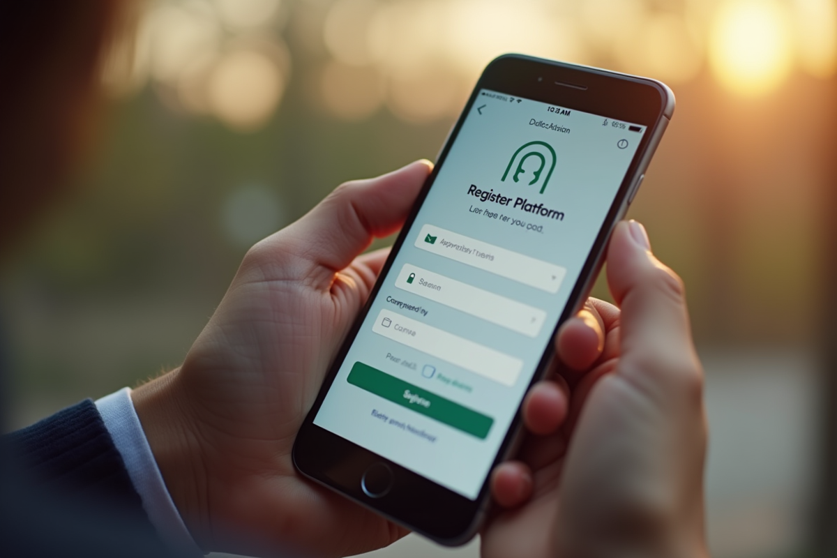 Mains tenant un smartphone affichant un formulaire d