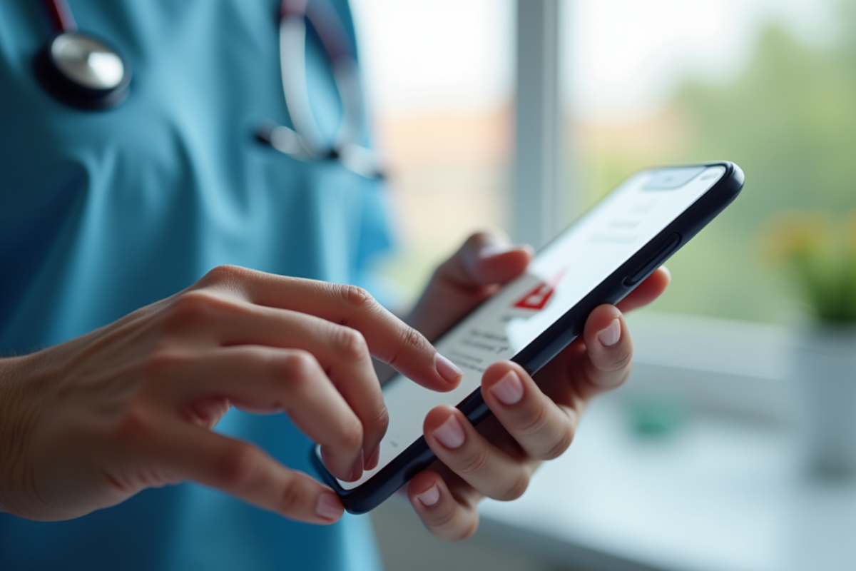 Patient utilisant une application medicale sur smartphone avec alertes