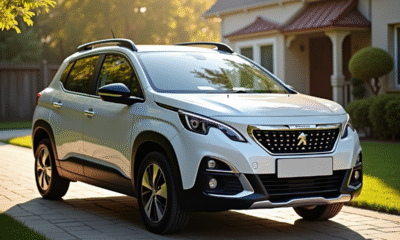 Peugeot 2008 moderne en vente dans une allée résidentielle lumineuse