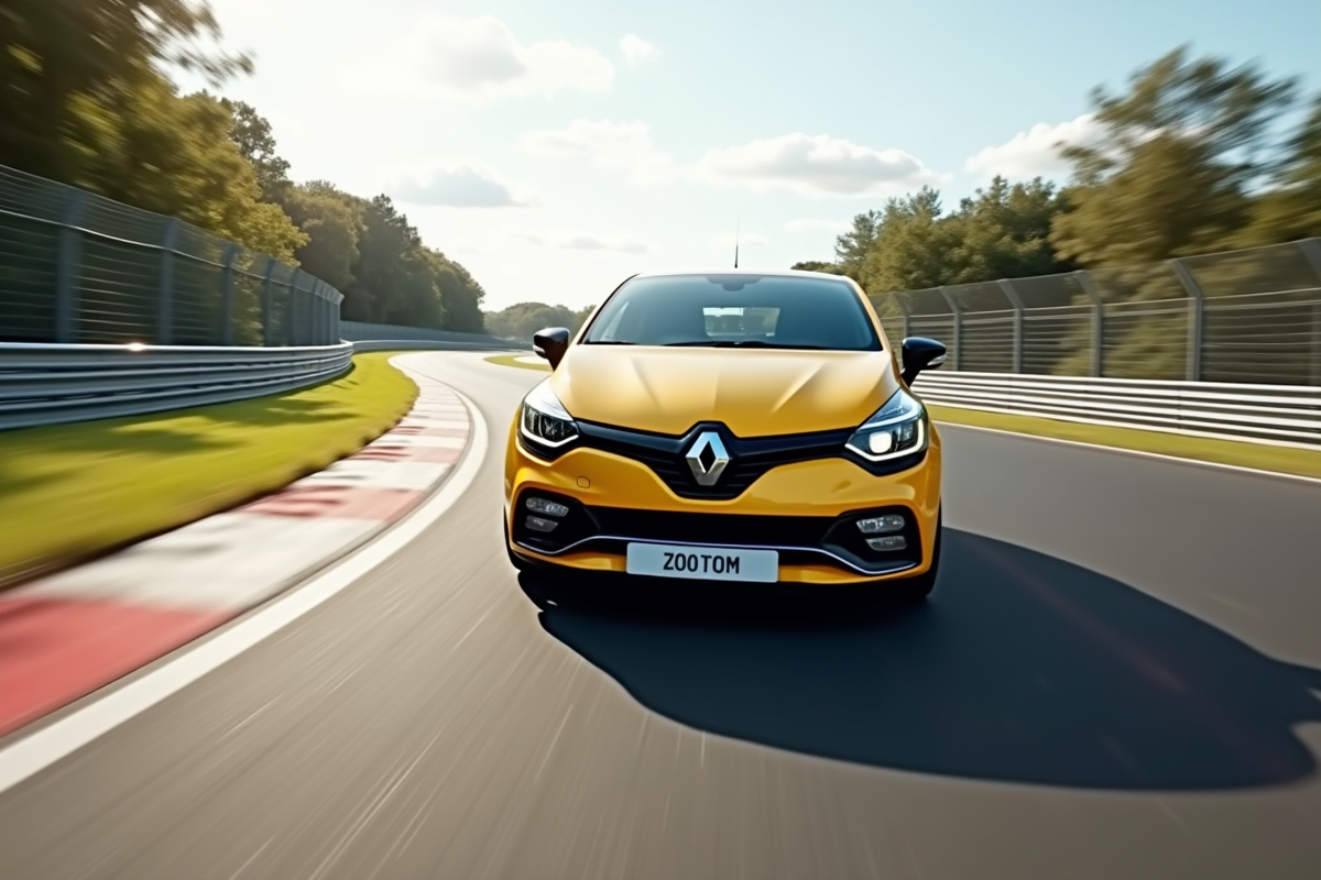 Renault Clio 2 RS en pleine vitesse sur circuit avec flou de mouvement